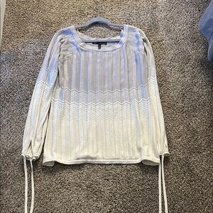 White House Black Market Cream Ribbed Tie Front Blouse